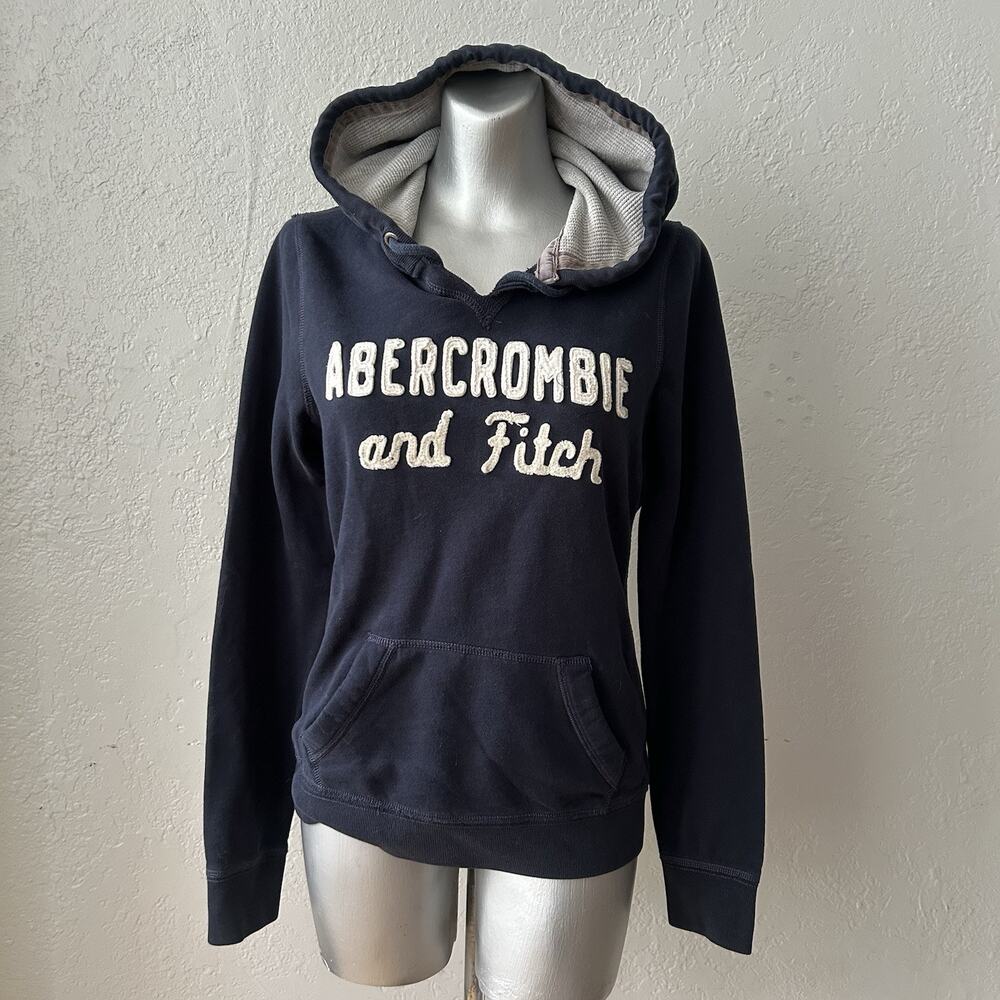 Abercrombie & Fitch Womens Large Navy Hoodie Y2K Preppy Logo Pullover